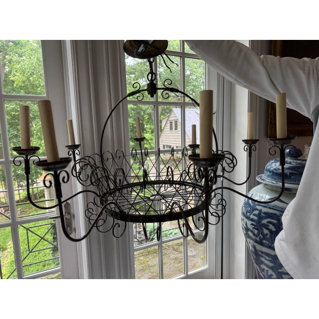 French Fabulous French Basket Style Wirework Chandelier-Eight Lights For Sale - Image 3 of 10
