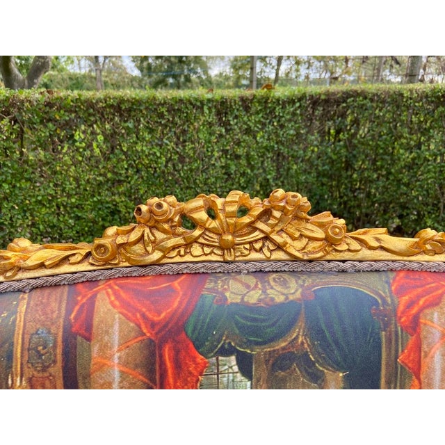 Tan 1975 French Louis XVI Gilded Beech Velvet & Silk Artwork Settee For Sale - Image 8 of 12