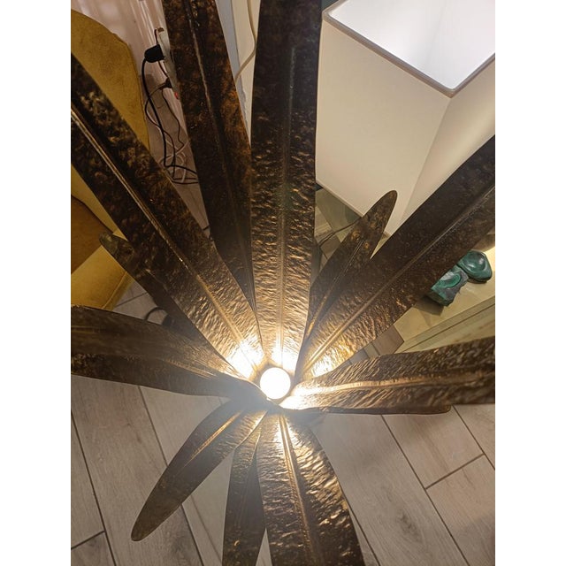 Metal Gilt Palm Table or Floor Lamp in the style of Tommaso Barbi, Italy, 1960s For Sale - Image 7 of 8
