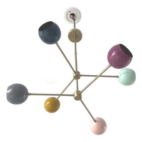 Multi Color 6 Arm Brass Sputnik Chandelier | Mid Century Modern Pendant Light For Sale