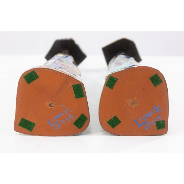 Ceramic Robert Lipnick Candlestick Holders 1994 Signed Hand Painted Pottery Postmodern For Sale - Image 7 of 7