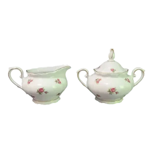 Vintage Bavaria Western Germany Fine Porcelain Painted Romantic Roses Creamer & Sugar Set