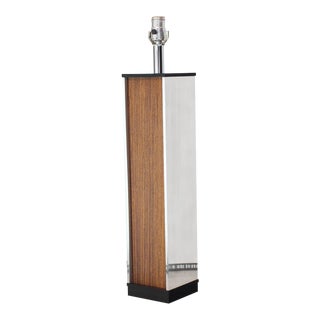 Rosewood and Chrome Square Pedestal Shape Table Lamp For Sale