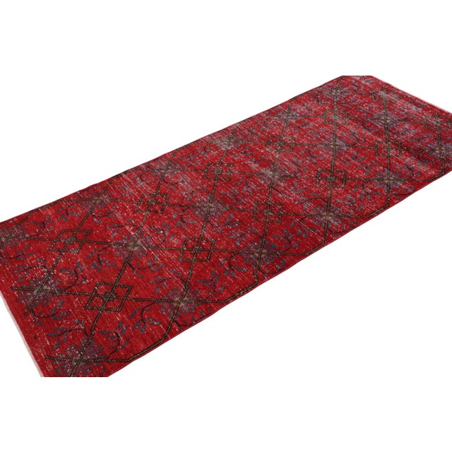 Rug & Kilim Vintage Zeki Müren Runner in Red With Blue Geometric Patterns From Rug & Kilim For Sale - Image 4 of 7
