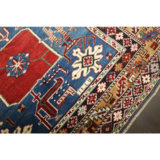 19th Century Zabihi Collection Blue Karaghashli Caucasian Rug - 3'8" x 4'9" For Sale - Image 4 of 8
