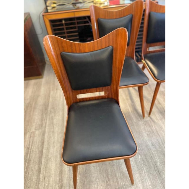 Black Italian Wooden Chairs in Leather and Brass, 1950s, Set of 6 For Sale - Image 8 of 18