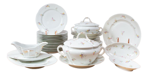 Antique French Porcelain Dinnerware with Flowers from Limoges, 1920s-1930s, Set of 39