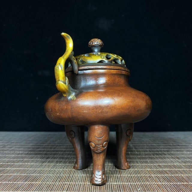 Vintage Gilt Bronze Tripod Censer - Imperial Incense Burner With Handles For Sale - Image 4 of 9