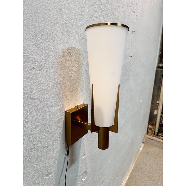 Wall Light in Brass and Opaline, 1950s For Sale - Image 3 of 8