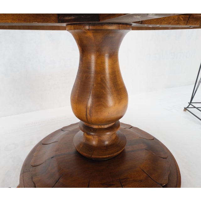 Burl Walnut Wood Top Round Carved Lotus Shape Base Dining Center Table For Sale - Image 4 of 12