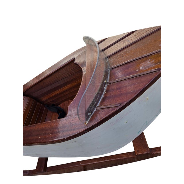 Vintage Folk Art Speedboat Mahogany Runabout Boat Rocking Horse Chris Craft Style For Sale - Image 17 of 18