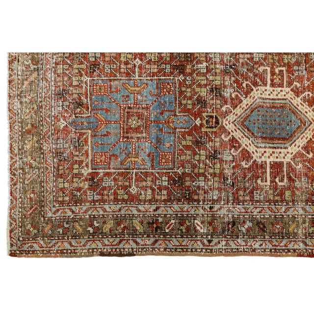 Antique Heriz Runner Rug With Distressed Terracotta and Sage Patina 3x10 For Sale - Image 4 of 9