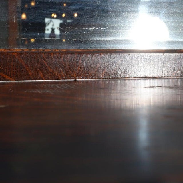 1900-1909 Attributed to Rj Horner Figural Carved Oak Server, Griffins & Full Serpentine Glass For Sale - Image 16 of 17