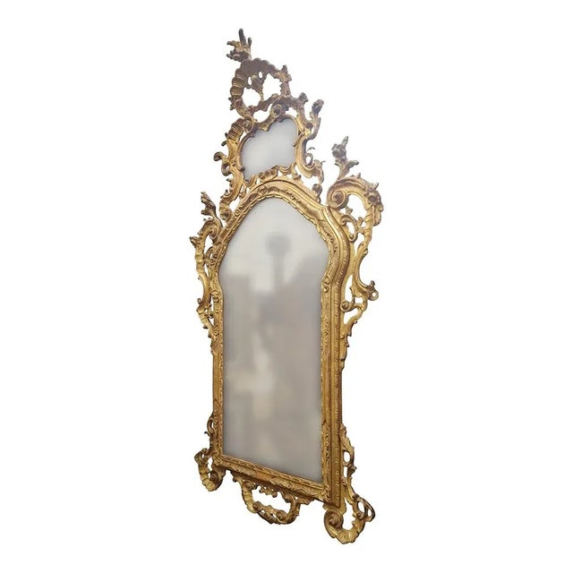 Large Venetian Louis XV Style Mirror in Carved and Gilded Wood, 1980s For Sale - Image 3 of 8