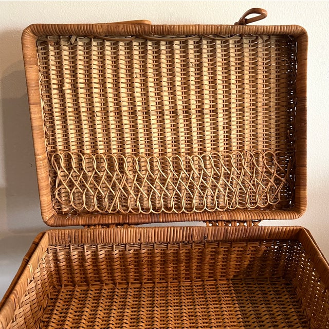 Vintage Wicker Picnic Basket/ Rattan Storage Case With Handles For Sale - Image 12 of 13