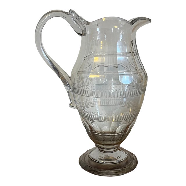 Large Antique Early 19th Century George III Anglo Irish Cut Crystal Glass Wine Ewer or Water Pitcher For Sale