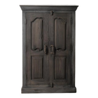 Vintage Gray Wooden Double-Door Cabinet For Sale