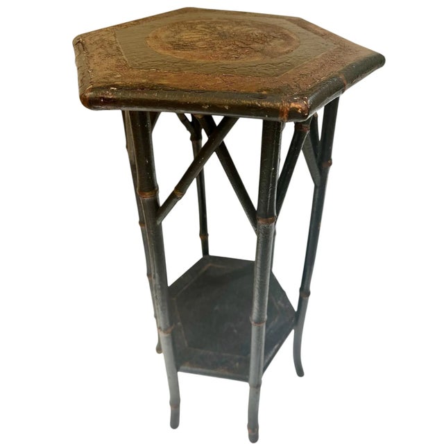 Brown Early 1900s English Art Nouveau Bamboo Plant Stand With Carved Floral Top For Sale - Image 8 of 10