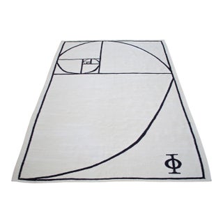 Fibonacci - Golden Ratio Themed Silk Hand Woven Area Rug Kilim Wall Rug 5x7 Ft Approx For Sale