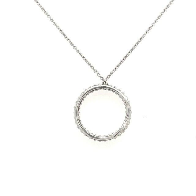 Contemporary 14K White Gold Round Diamond Open Circle Connecting Pendant For Sale - Image 3 of 7