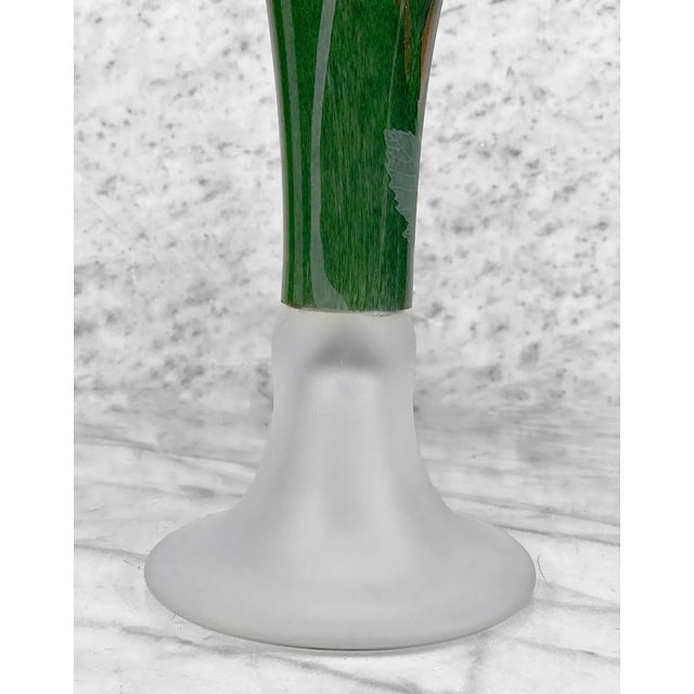 Green Vintage Large Italian Green Art Glass Etched Grapevine Stretch Vase For Sale - Image 8 of 10