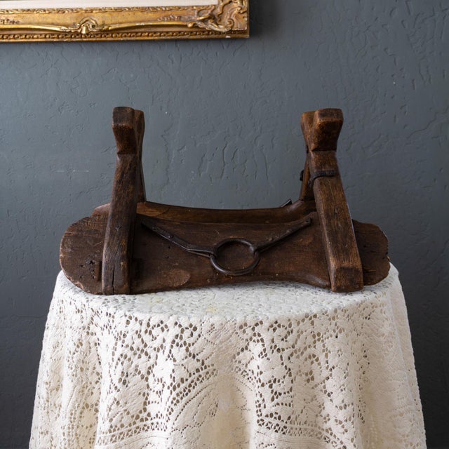 Primitive Wooden Pack Saddle With Leather Straps and Iron Rings For Sale - Image 11 of 16
