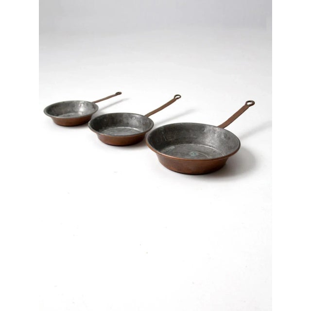 Antique Copper Pans Set of 3 For Sale - Image 11 of 11