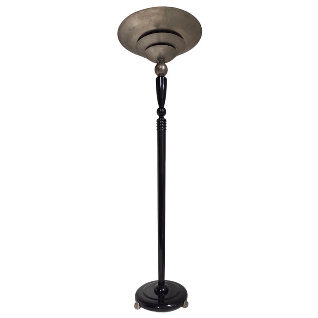 Early 20th Century A Tall French Art Deco Tiered Torchere /Floor Lamp in Ebonized Wood and Metal For Sale - Image 10 of 16