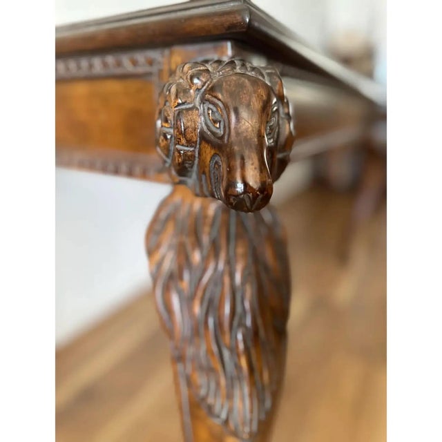 Brown Early 20th Century Walnut Writing Desk With Ram’s Head Carvings For Sale - Image 8 of 17