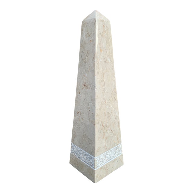 Late 20th Century Neoclassical Solid Marble Cream and Gray Obelisk For Sale