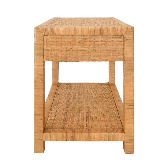 Boho Chic Matthew Izzo Home - Reed Rattan One Drawer Side Table With Brass Hardware For Sale - Image 3 of 10