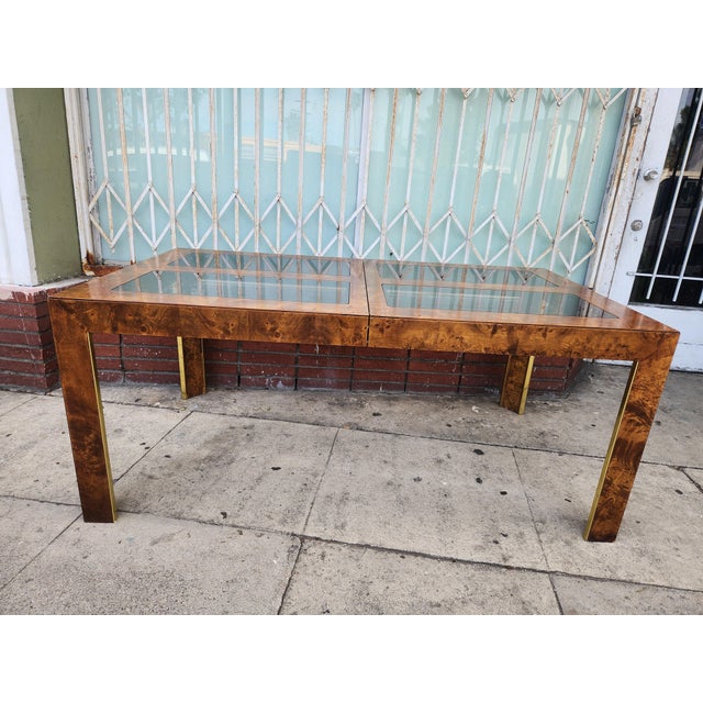 1970s 1970's BurlWood Dining Table With Glass Top For Sale - Image 5 of 6