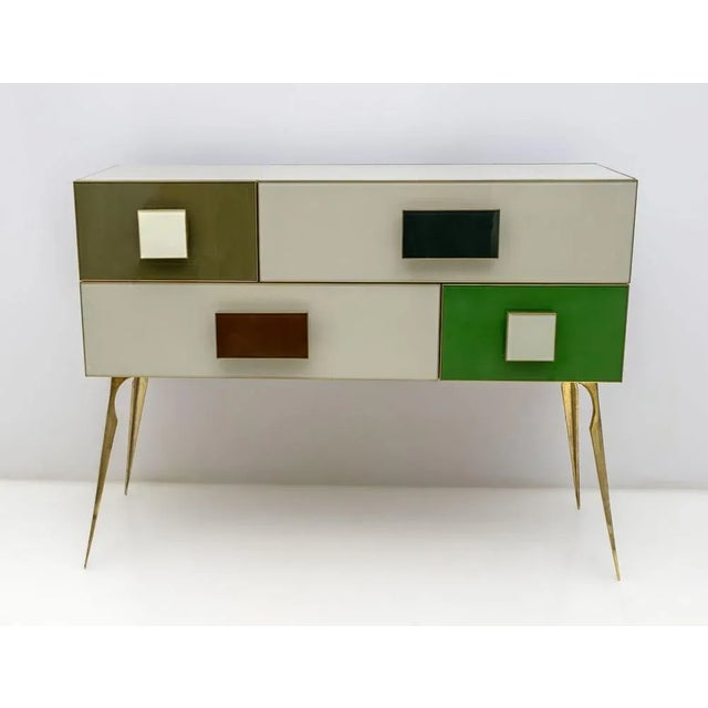 Metal Postmodern Italian Chest in Colored Glass and Brass, 1980s For Sale - Image 7 of 7