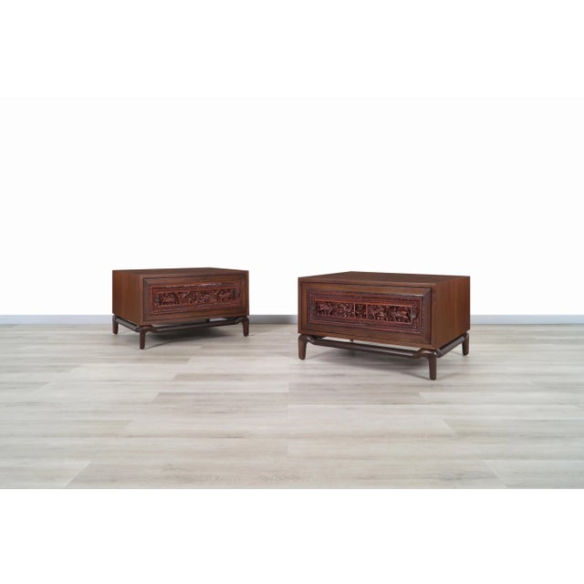 Mid-Century Modern Mid-Century Modern Walnut Nightstands by Maurice Bailey for Monteverdi Young For Sale - Image 3 of 13