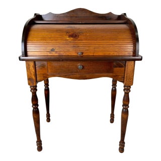 Victorian Style Walnut Roll-Top Desk With Tambour Front For Sale
