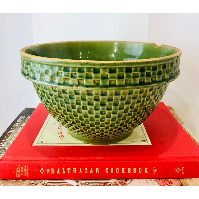 Antique Green Basketweave Pottery Bowl Chairish