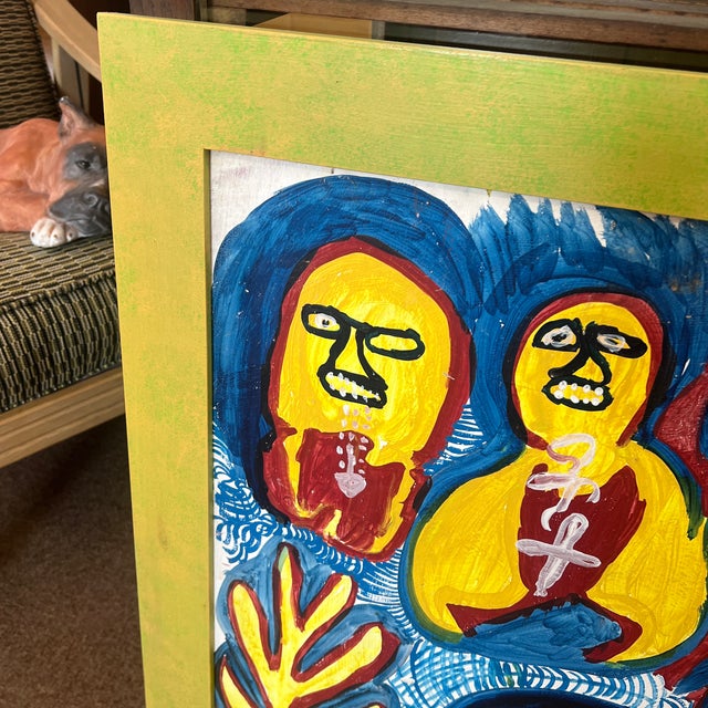 Brutalist 1970s Haitian Voodoo Folk Art Saint-Jaques Smith Signed Framed Painting For Sale - Image 3 of 5