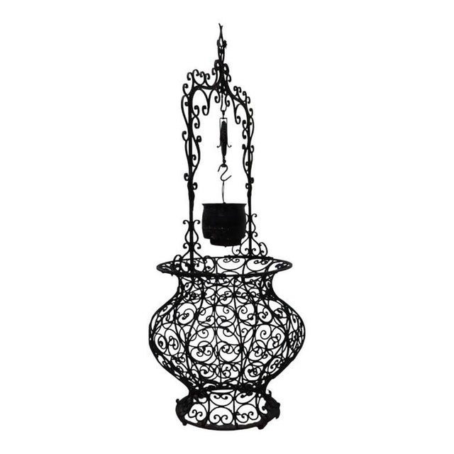 Antique 99" Black Painted Metal Wishing Well With Cast Iron Planter C1920 For Sale - Image 9 of 9