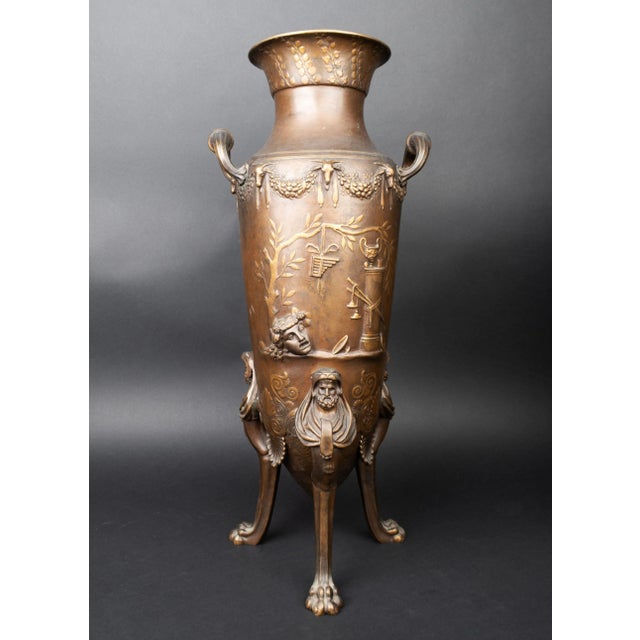 Neoclassical Large Pair of French Gilt and Patinated Bronze Urns, Barbedienne, Circa 1880 For Sale - Image 3 of 9