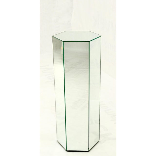 Tall Hexagon Mid-Century Modern Mirrored Pedestal Stand Side Table For Sale - Image 9 of 9