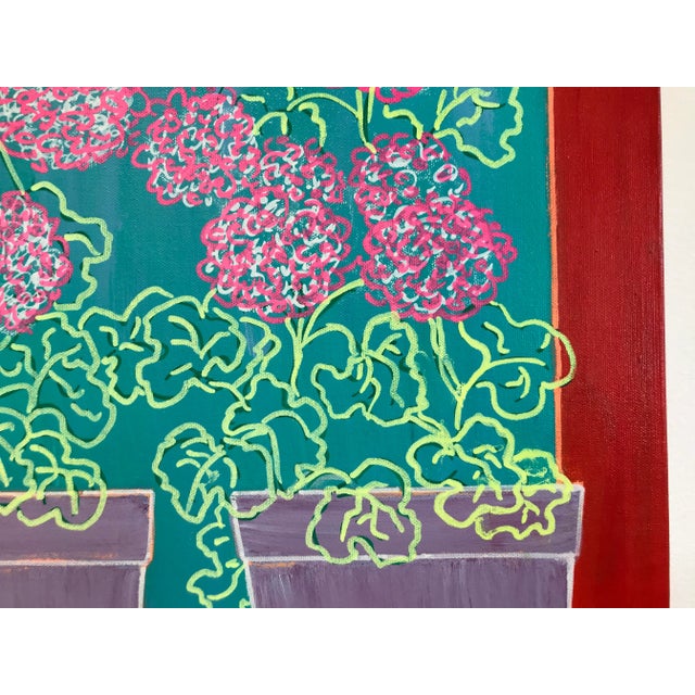 Postmodern 1990s Fauvist Style Oil Painting of Flower Planters in a Window by Molly Schiff For Sale - Image 3 of 10