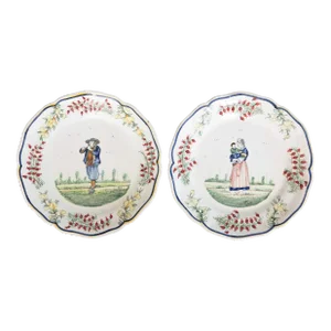 19th Century French Faience Quimper Scalloped Plates - a Pair