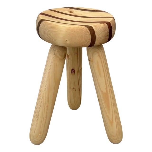 Swedish Striped Milking Stool in Pine and Teak by Andreas Zätterqvist, 2010s For Sale