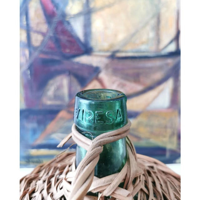 Mid-Century Modern Vintage Wine Balloon with Raffia Basket by Viresa, 1950s For Sale - Image 3 of 6