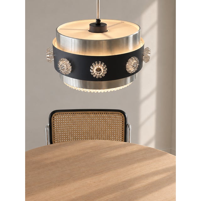 Drum Pendant Lamp with Glass Rosettes, 1960s For Sale - Image 10 of 12