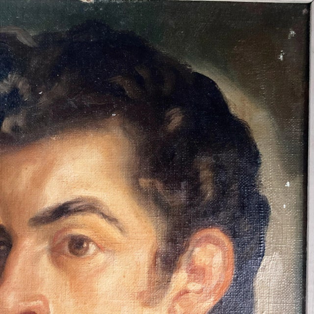 1960s Vintage Oil Portrait Painting of a Young Man Framed For Sale - Image 4 of 9