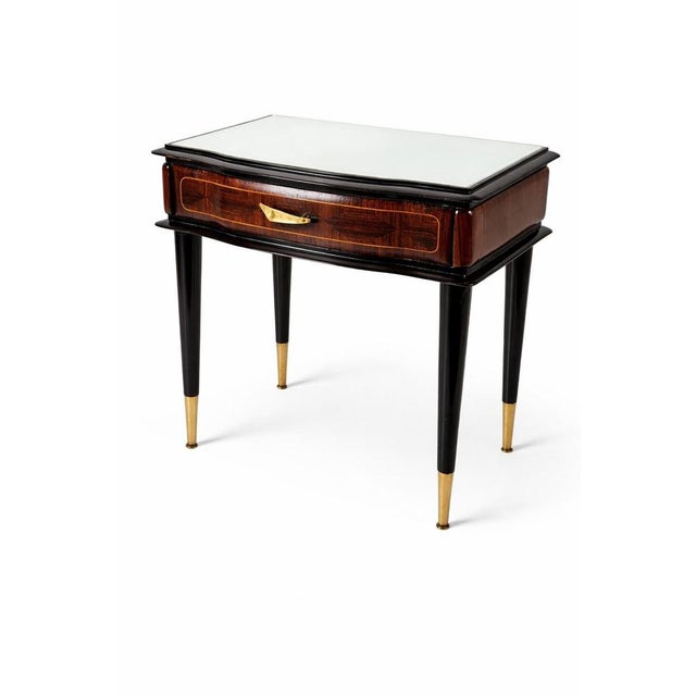 Mid-Century Italian Nightstands in Walnut and Beech with Brass Details, 1950s, Set of 2 For Sale - Image 3 of 12