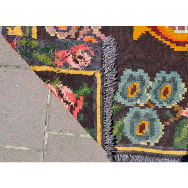 Brown Caucasian Rug Hand Woven Moldova Kilim Bessarabian Floral Area Rug Goblen Rug - 5′3″ X 6′10″ For Sale - Image 8 of 9