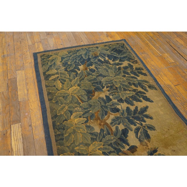 1650s Green Figural Scene Flemish Tourani Tapestry Rug 2'9" X 7' Flatweave Wook Silk Carpet For Sale - Image 4 of 6