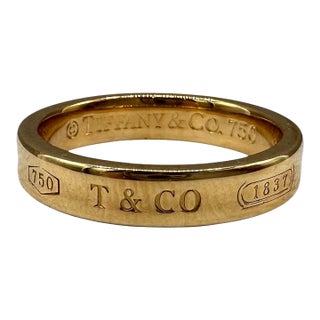 Designer Tiffany 1837 Band Ring 18kt Yellow Gold Size 6.5 For Sale